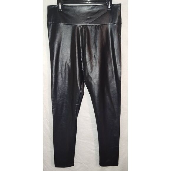 Tagoo Womens Faux Leather Pull On Jeggings Legging Pants Shiny Black 2XL - Picture 1 of 3